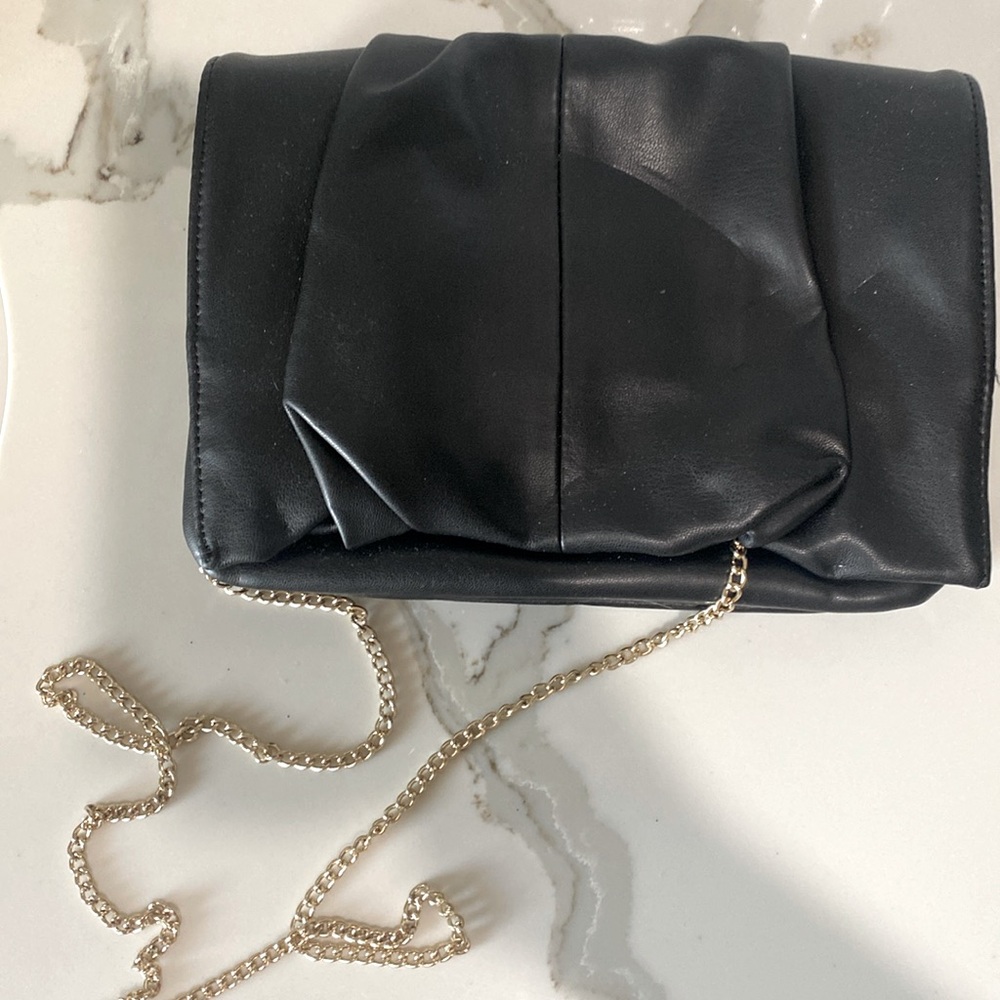 Topshop Black Leather Black Purse with Gold Chain